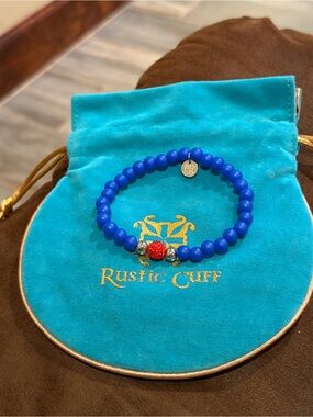 Rustic Cuff Blue Beaded Bracelet with Red Accent
